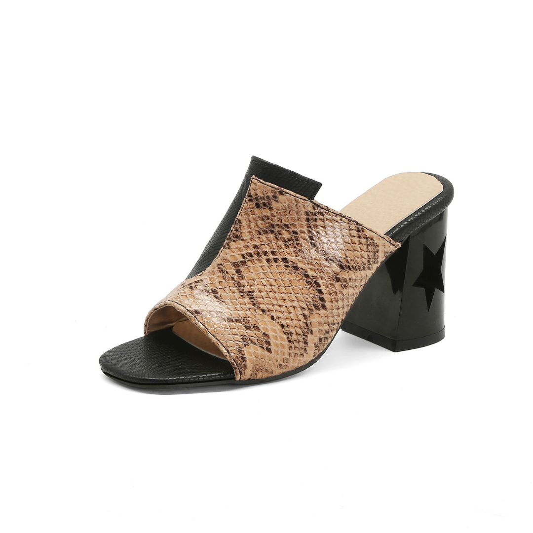 snake print heel mules