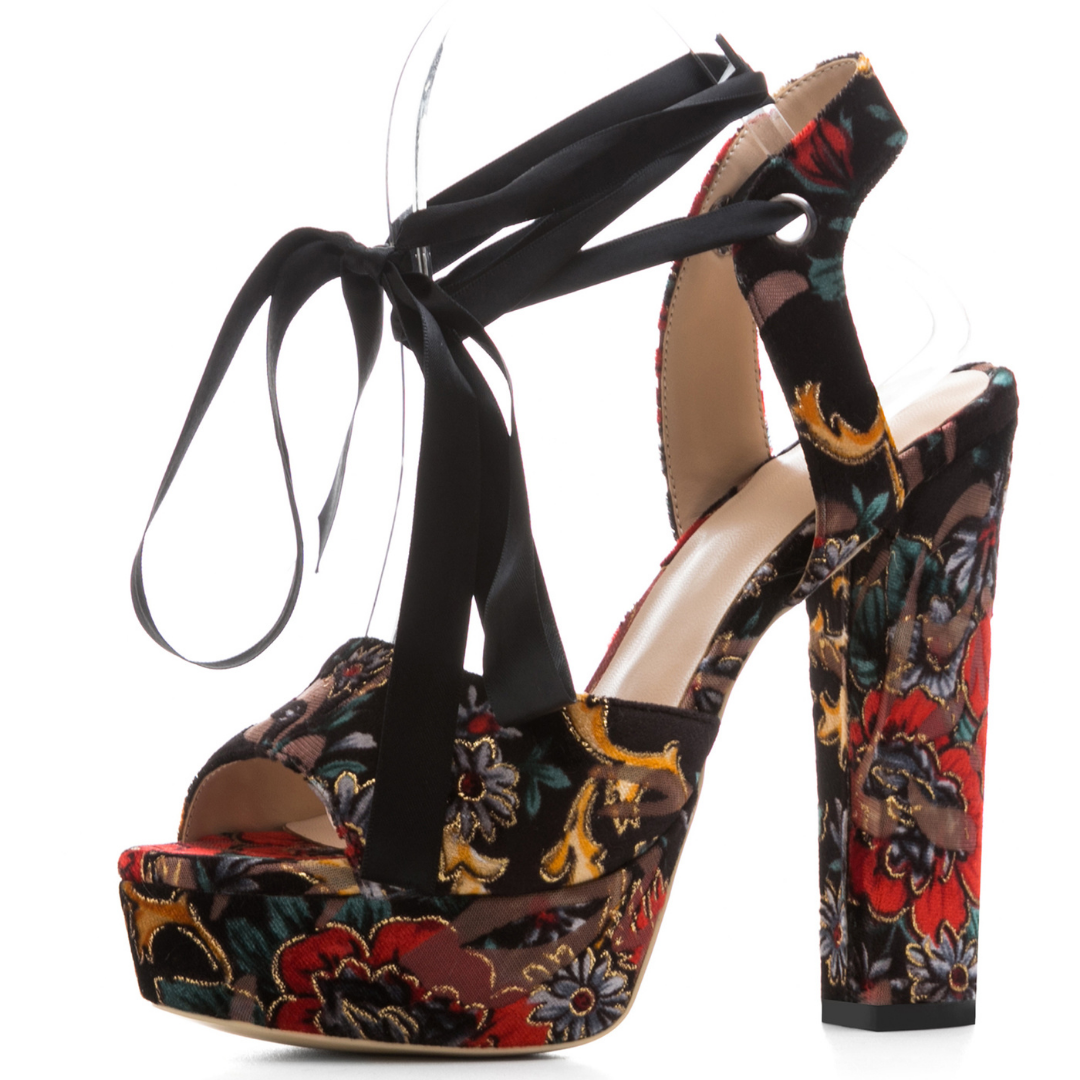 Printed strappy high heel sandals