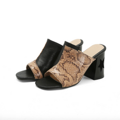 snake print heel mules