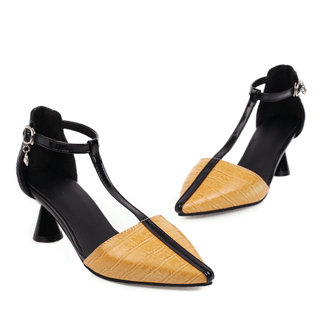 pointed t-strap heel sandals