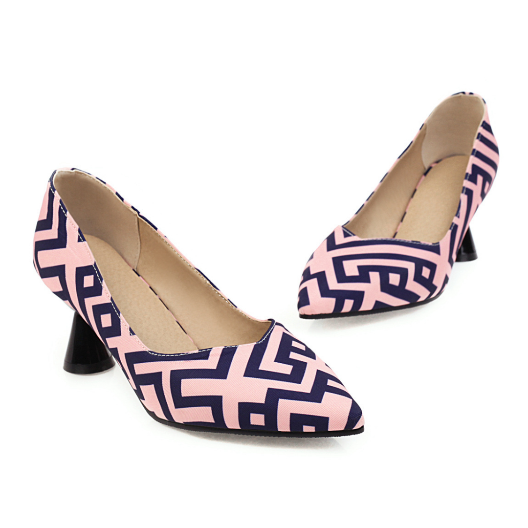 printed point toe pumps