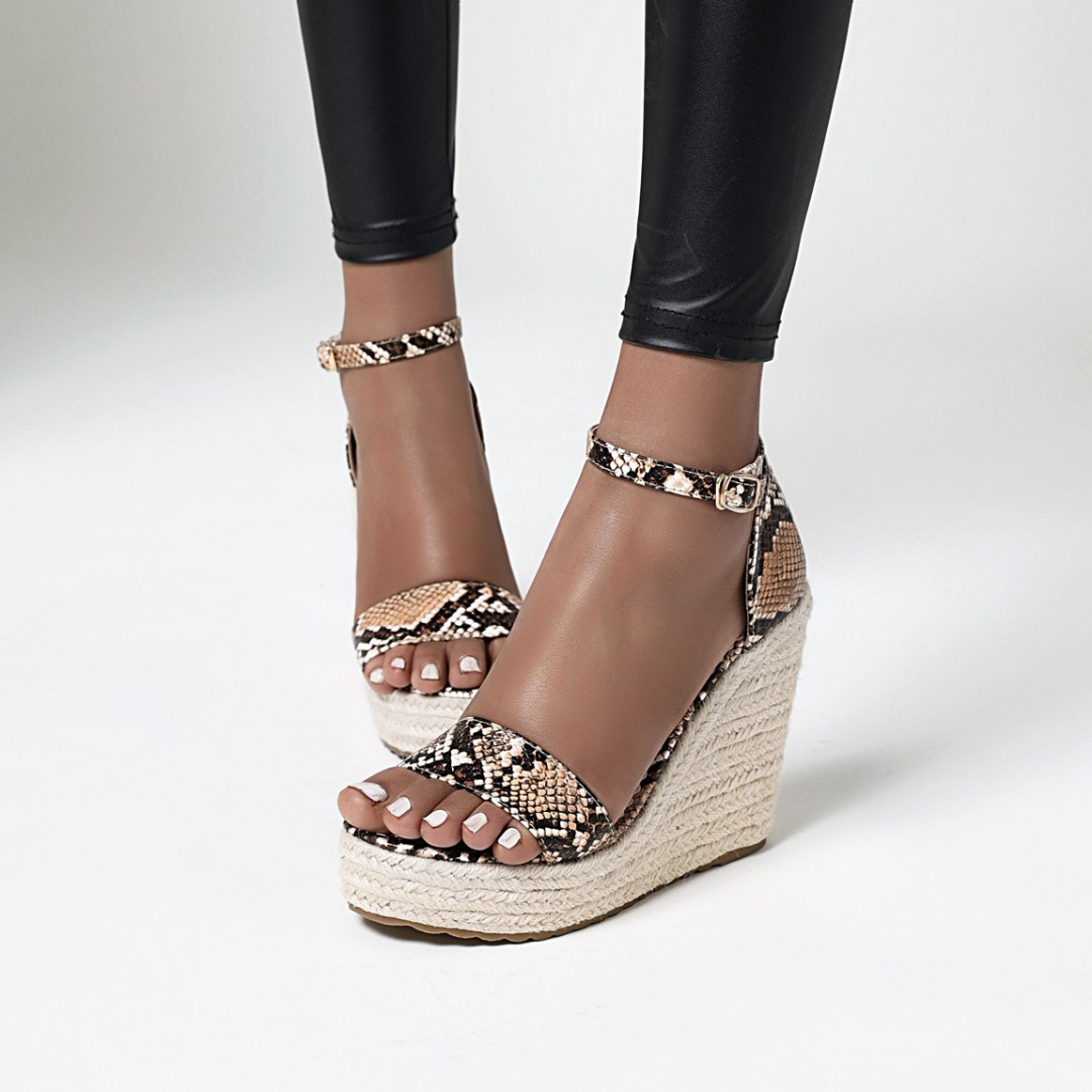 snake print wedge sandals