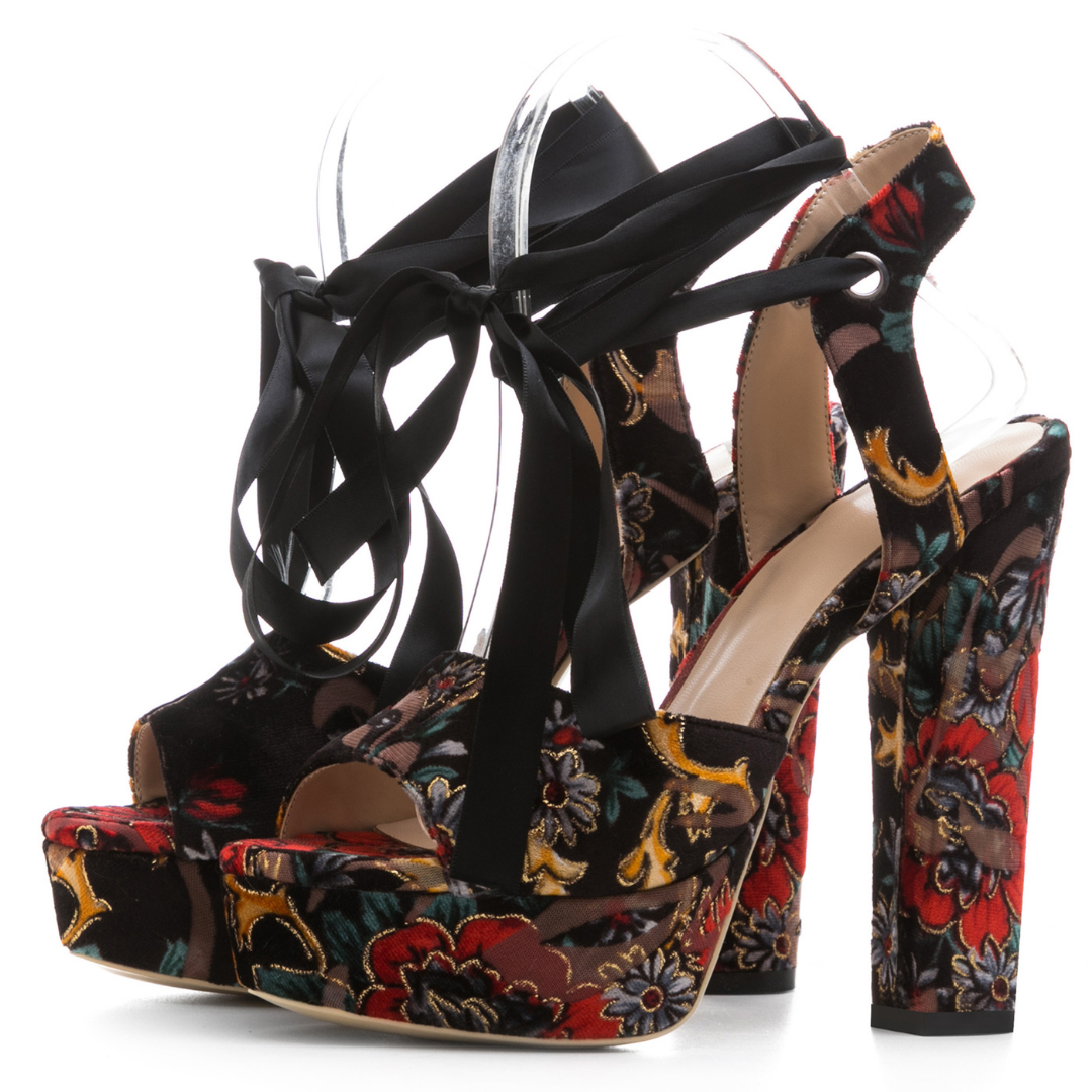 Printed strappy high heel sandals