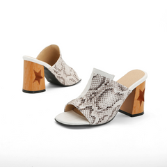 snake print heel mules