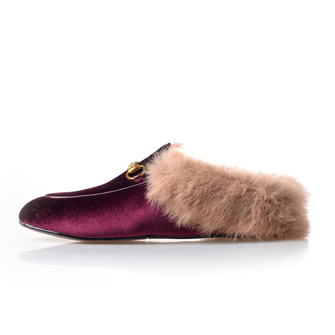 women leather flats loafers mules with fur