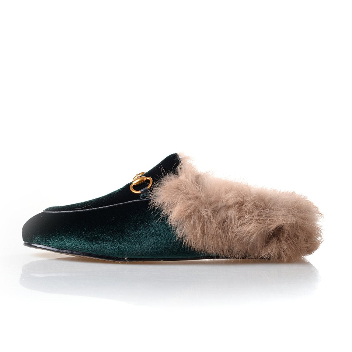 women leather flats loafers mules with fur