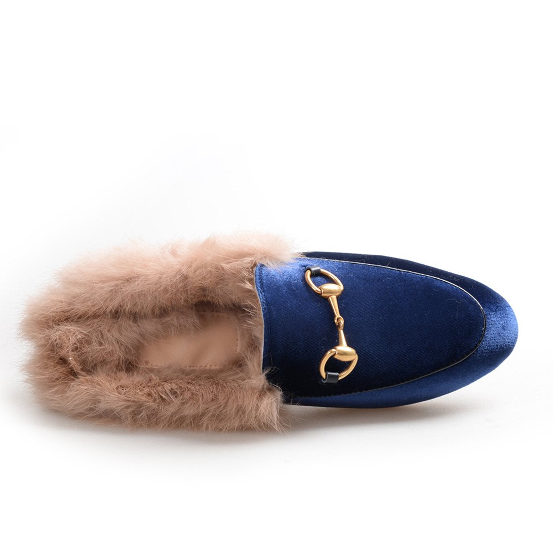 women leather flats loafers mules with fur