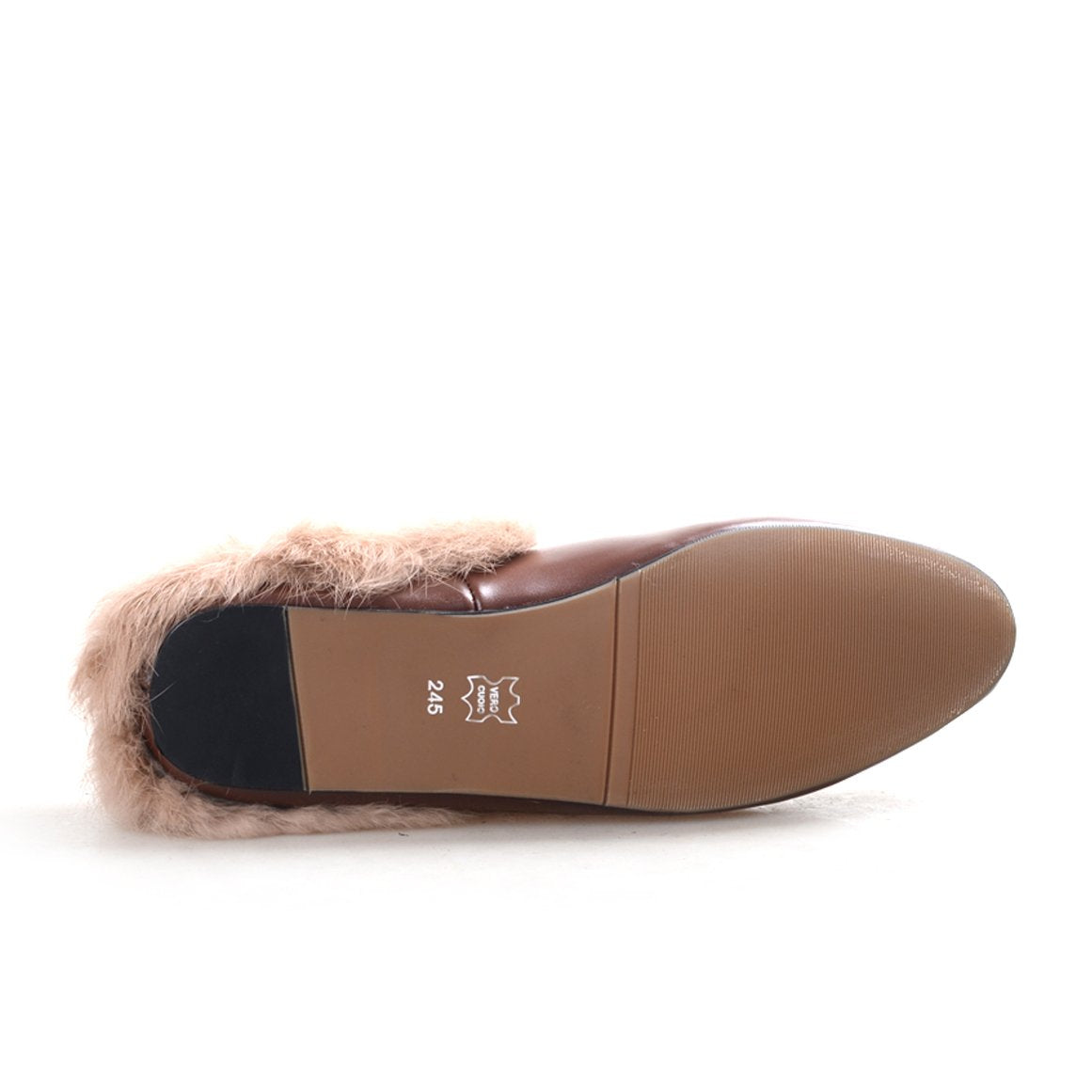 women leather flats loafers mules with fur