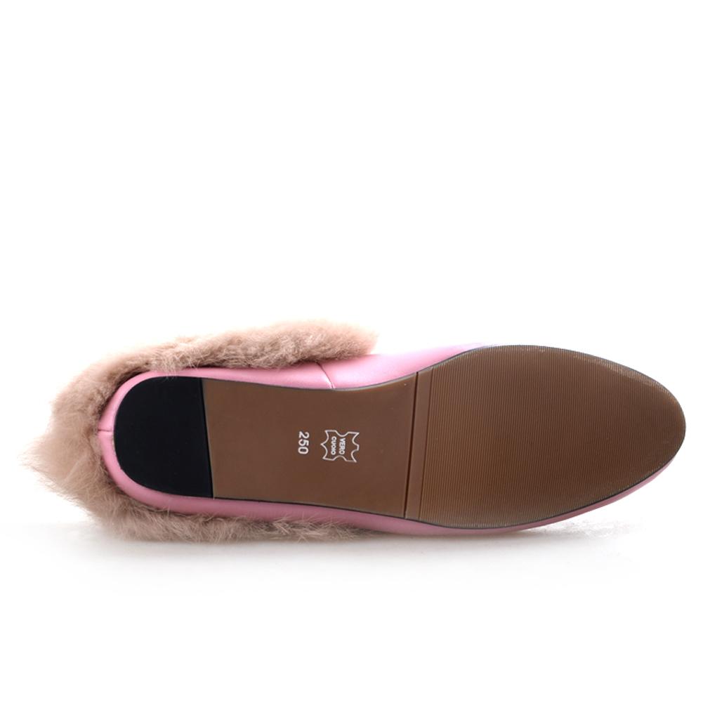 women leather flats loafers mules with fur