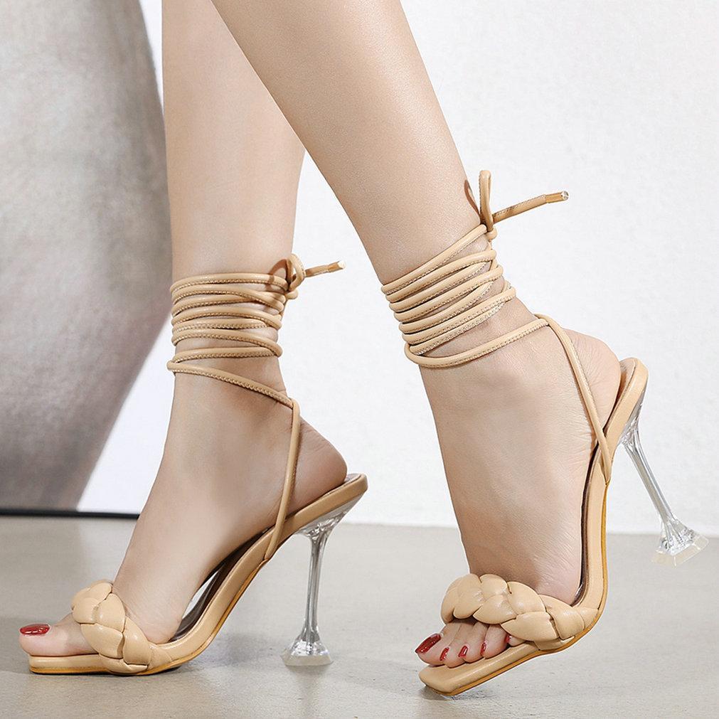 Women's Lace up Heel Sandals beige