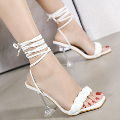 Women's Lace up Heel Sandals white